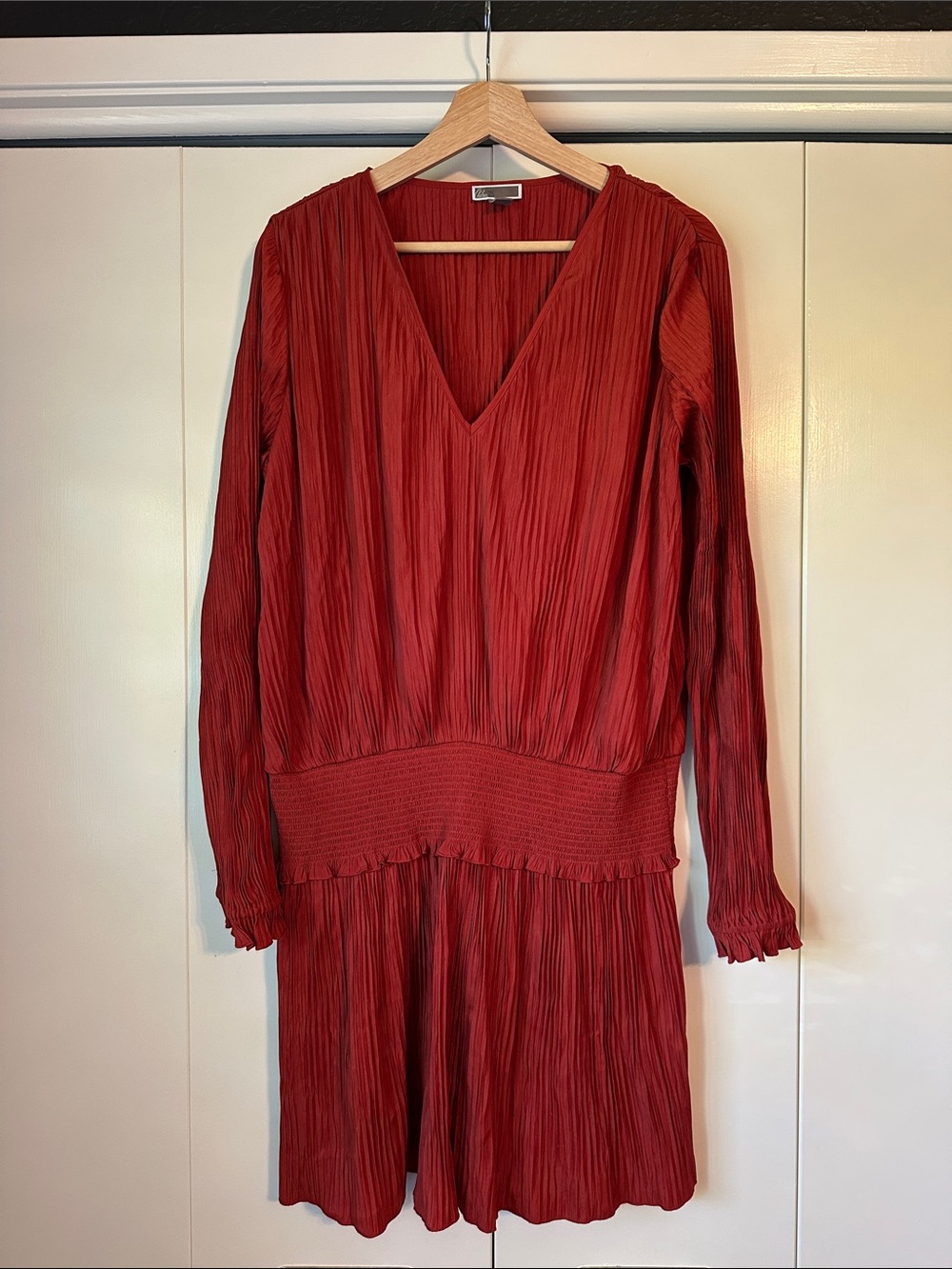 Chelsea 28 RUST COLORED V-Neck Drop Waist Long Sleeve Dress